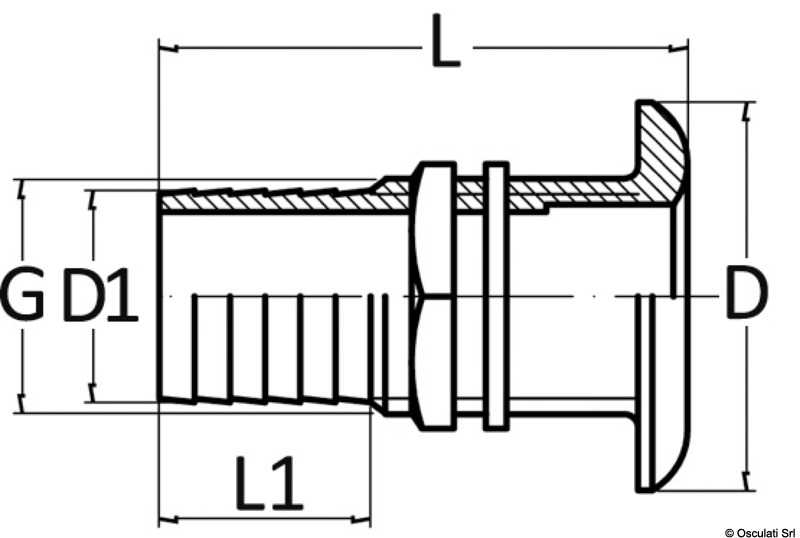 Passe-coque laiton chromé 1/2" x 19 mm