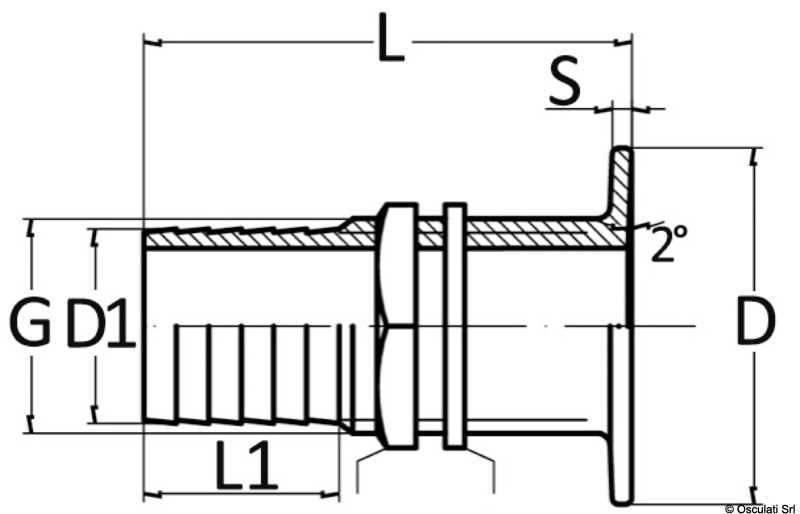 Passe-coque ras laiton chromé 2" x 56 mm