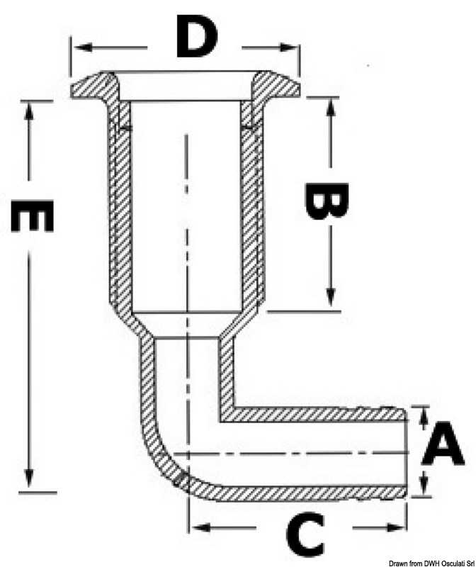 Passe-coque nylon 1"1/2 38mm tête inox embout 90°