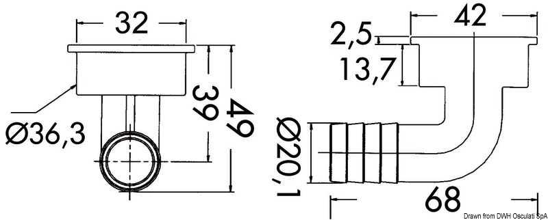 Evacuation pour cockpit Inox 316 diamètre 42mm