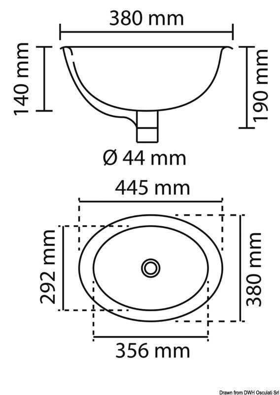 Evier oval en appui 445x380x190mm