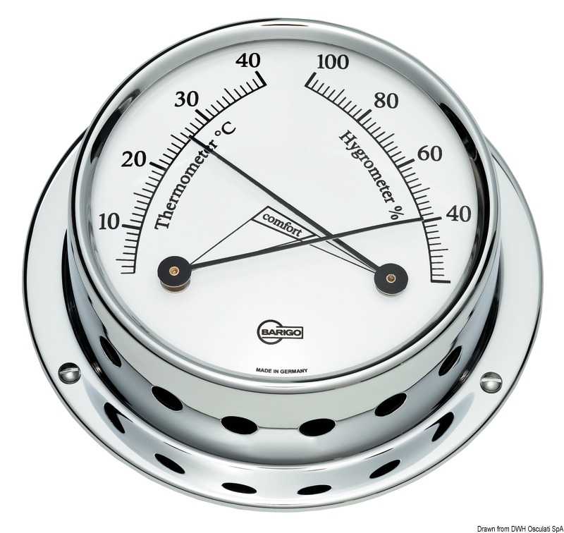 Hygro-thermomètre chromé Barigo Tempo S 70mm